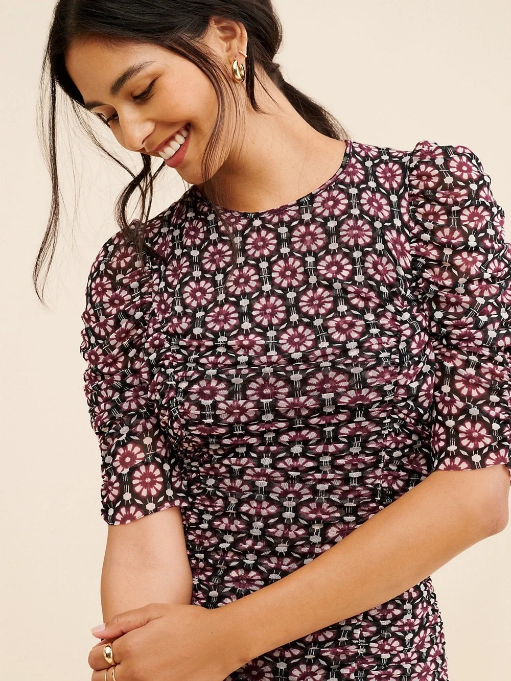 Free People Briella Ruched Midi Dress – Size XS/Small